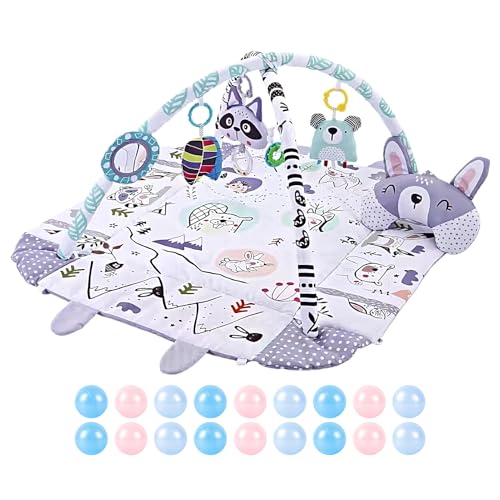 Alfombra de actividades para niños pequeños, Alfombra de juegos para niños pequeños - Tapete de juego interactivo 7 en 1 con bolas marinas y juguetes desmontables,Alfombra de actividades lavable para