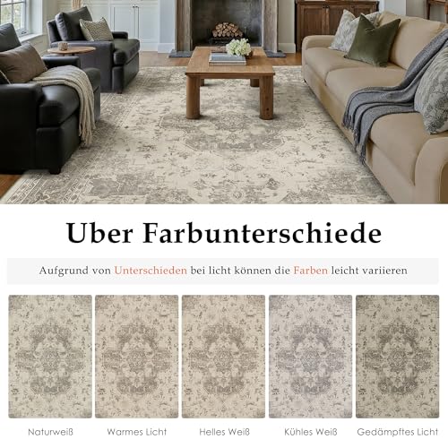 PureCozy Waschbarer Teppich Wohnzimmer 120x170cm Vintage Tepich，Beige Grau – Ansicht 6