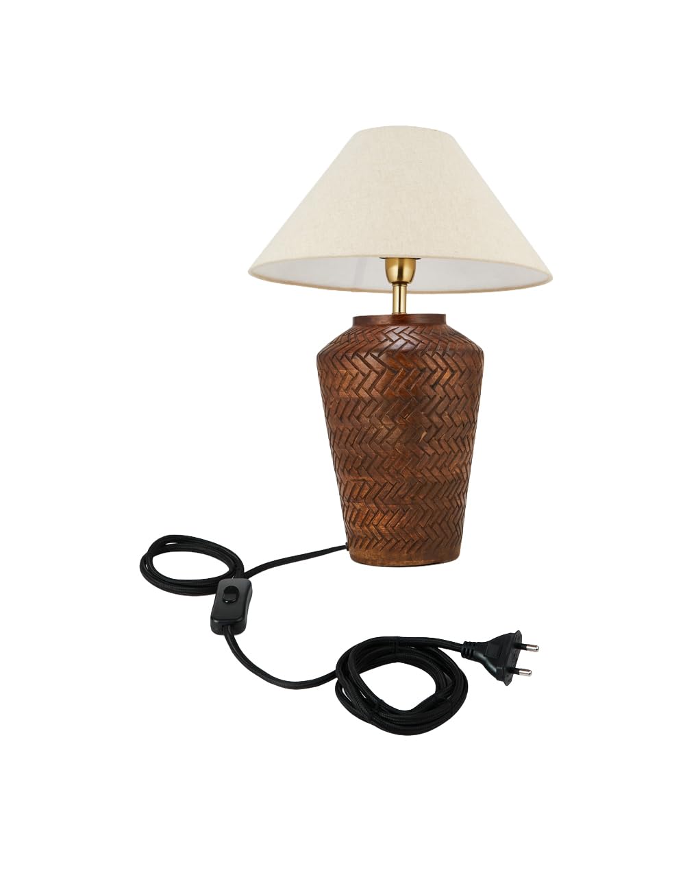 fabindia brown carving mango wood table lamp with shade