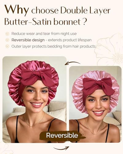 Image of YANIBEST Adjustable Silk Bonnet for Sleeping Women Double Layer Satin Bonnet Reduce Friction Prevent Frizz Curly Hair