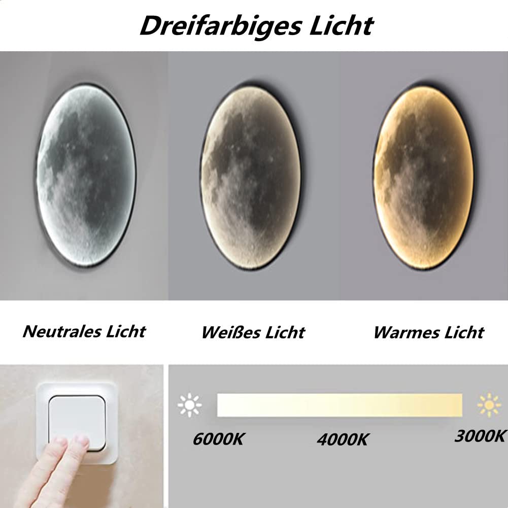Lampada da parete a LED a forma di luna, dimmerabile, 15W, moderna, rotonda, per interni, da comodino, astronauta, illuminazione notturna per cameretta di bambini e bambine, lampada decorativa per so