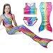 PGXT Girls 3 Pcs Mermaid Tail Rainbow Bathing Suit Swimwear Blue 140CM