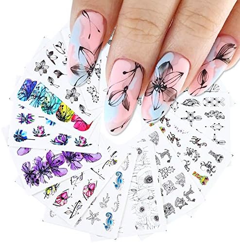 Nail Art Decals Nail Stickers for Women Watercolor Ink Painting Flower Butterfly 3D Nail Art Supplies/Accessories Water Transfer DIY Manicure Decoration