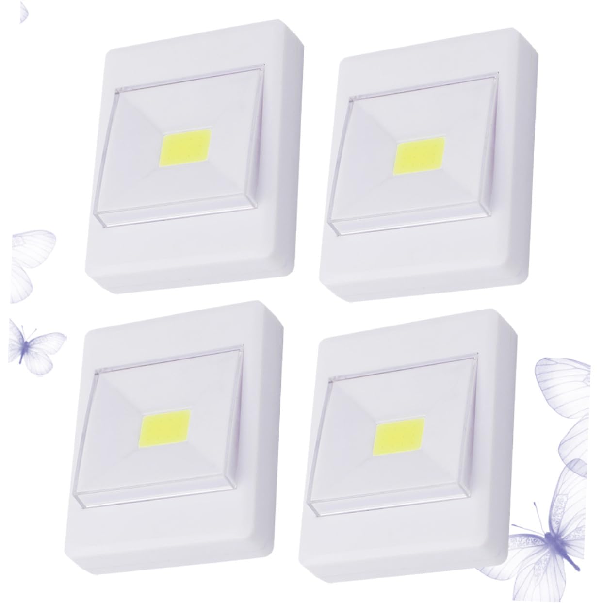 SHINEOFI 4 Pezzi Lampade LED Cob da Parete per Illuminazione Interni, Luce a Batteria Design Autoadesivo in Plastica Bianco per Armadi e Scale Stile Casuale