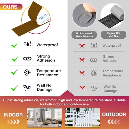 Image of Hook and Loop Strips with Adhesive 1x5IN 20Pairs /40Strips, Brown Strong Sticky Back Fastener, Heavy Duty Double-Sided Adhesive Hanging Strips for Home Office School