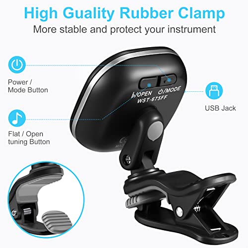 lekato guitar tuner rechargeable tuner clip on for guitar bass chromatic ukuleleviolin tuner fast accuratie tuning super bright display to read for professionalbeginners