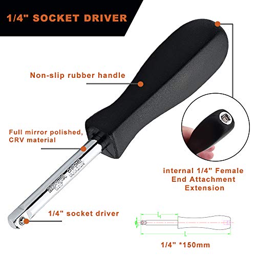 1/4\" Drive Spinner Handle - 1/4\" Socket Driver Handle Standard with internal 1/4\" Female End Attachment Extension （150MM） - Thumbnail 2