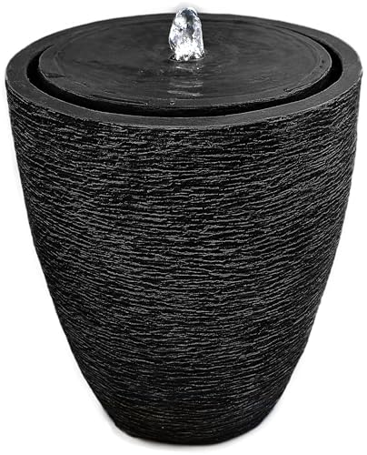 Gartenbrunnen mit LED Beleuchtung Springbrunnen Wasserspiel Zimmerbrunnen für Innen und Außen (Schwarz)