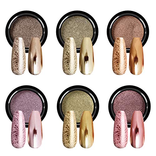 Saviland Chrome Nail Powder - Holographic Gold Nail Powder 6 Colors Mirror and Bubble Effect Nail Art Decoration Manicure Pigment Set 1