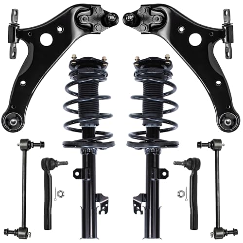 Image of Detroit Axle - FWD 3.5L Front End Suspension Kit for Toyota 08-11 Highlander, 2 Lower Control Arms w /Ball Joint 2 Struts 2 Tie Rods 2 Sway Bars 2008 2009 2010 2011 Replacement Ready Struts Shocks