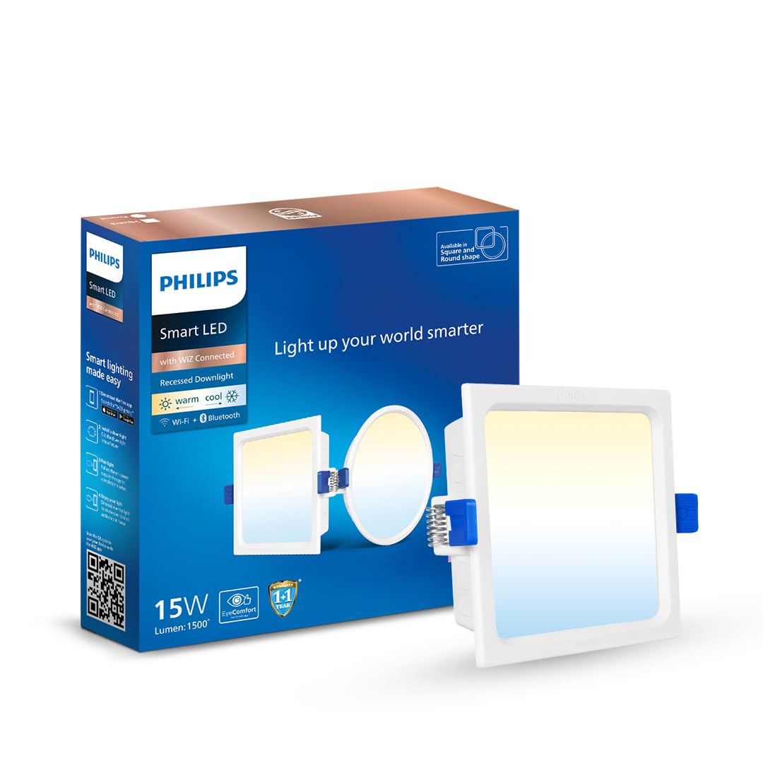Philips 15W Square Wi-Fi Smart Led Ceiling Light for Home with Music Sync Function|Amazon Alexa & Google Assistant Compatible|Cut Out: 6 Inch|Tunable White,Pack of 1 (Wiz Prime Neo)-image-27