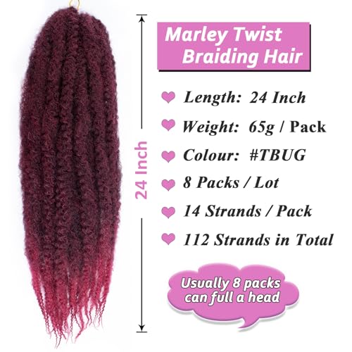 Samtress Marley Twist Braiding Hair 8 Packs 24 Inch Marley Hair Crochet Braids Long Afro Kinky Synthetic burgundy Marley Twist Hair For Faux Locs Marley Braiding Hair Extensions (#TBUG) - Image 2