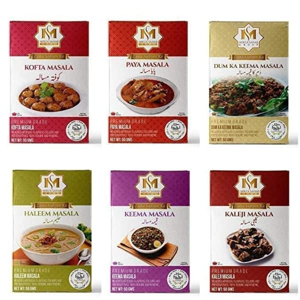 Image of Mirza Sahab Kitchen Masala Spices Delight • Dum Ka Keema Masala • Haleem Masala • Kaleji Masala • Paya Masala • Kofta • Keema Masala, Variety Pack, 10.58 oz / 300 g
