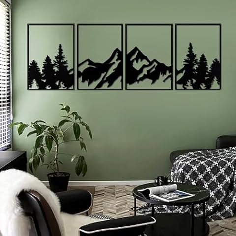 YiYa 4 Pcs Black Metal Mountain Wall Art Cover