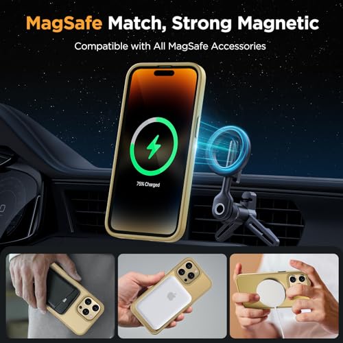 Image of Miracase Magnetic for iPhone 14 Pro Max Case 6.7 inch (Compatible with MagSafe)(with 2X Screen Protectors) Military-Grade Protection, Anti-Fingerprint Translucent Matte Phone Case Cover, Light Yellow