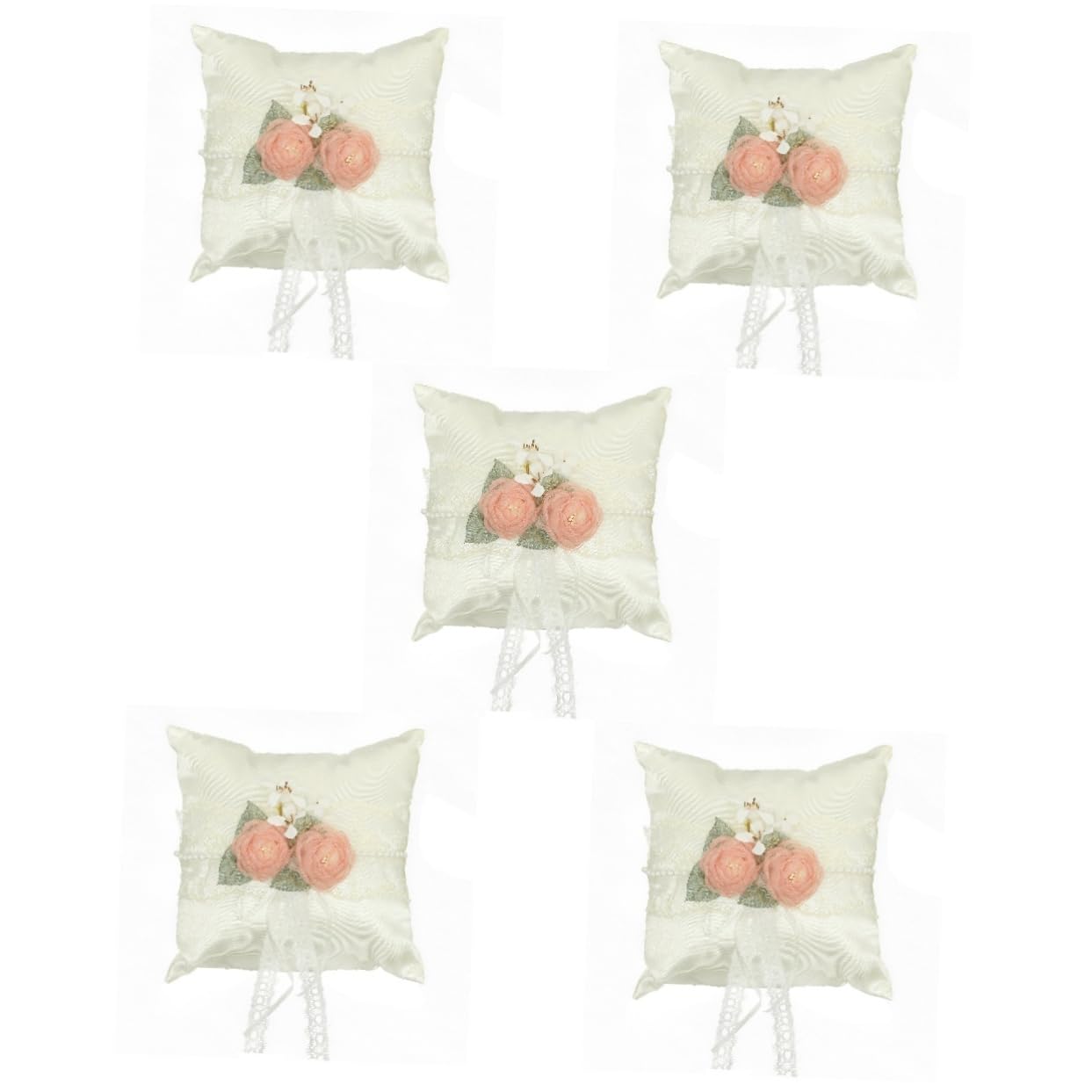 STOBAZA 5pezzi Cuscino Portafedi Elegante Per Matrimonio Bianco Con Fiori Decorativi Supporto Anello Fidanzamento Per Cerimonie Nuziali e Decorazioni Stile Romantico