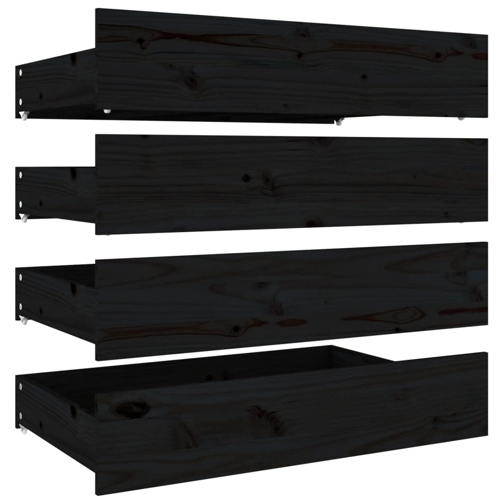 vidaXL 4X Tiroirs de Lit Accessoire de Chambre à Coucher Tiroirs de Rangement Unité de Rangement de Lit Intérieur Noir Bois de Pin Massif