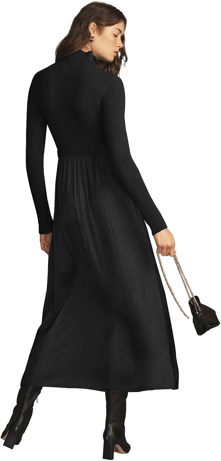 Womes Mock Turtleneck Long Sleeve Ribbed Knit Pullover Tops Fashion Long Maxi Dress - Image 3