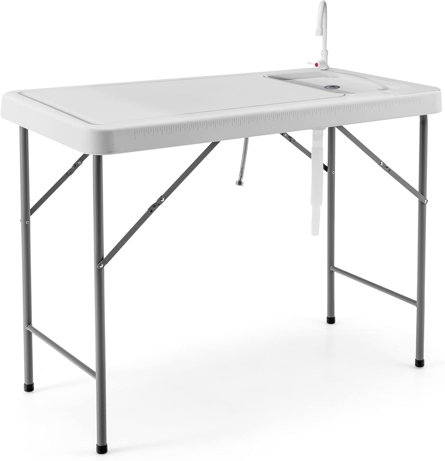 COSTWAY Folding Camping Sink Table, Fish Cleaning Cutting Station with