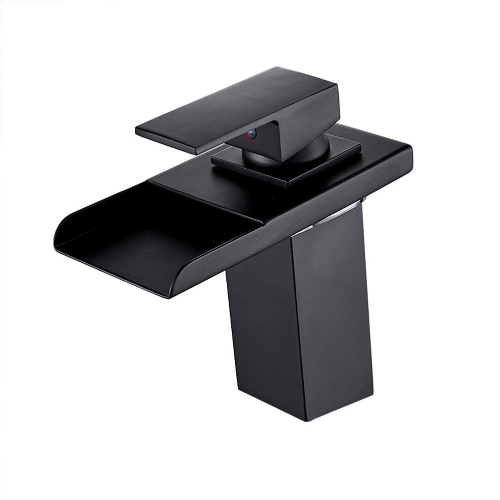 CZYWKDDPP Basin Waterfall Tap, Bathroom Mixer Tap Modern LED Black Single Lever Countertop Hot and Cold Water Faucet, Copper Hole Washbasin Suitable for Toilet,