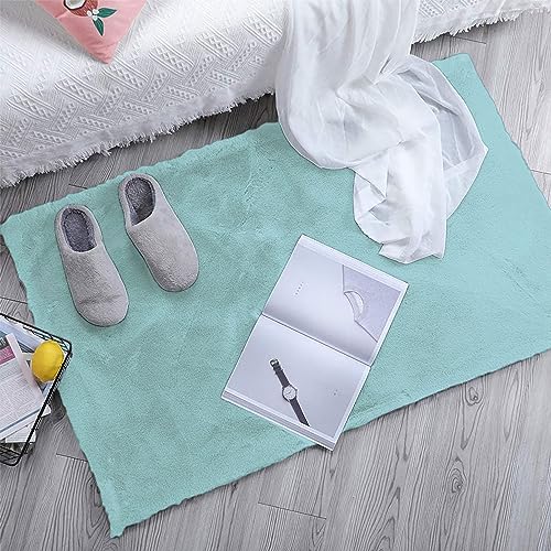 Image of Luxe Home Rabbit Fur Soild Bath Mat Super Soft, Anti-Slip, Washable, Rectangle, for Bathroom Door Mate, Bedroom Door Mats (Turquish, 45x75 cm)