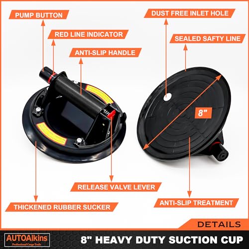 Autoalkins XP-BK-2P 8 Inch Heavy Duty Suction Cup To Lift Large Glass, Tile thumb #1