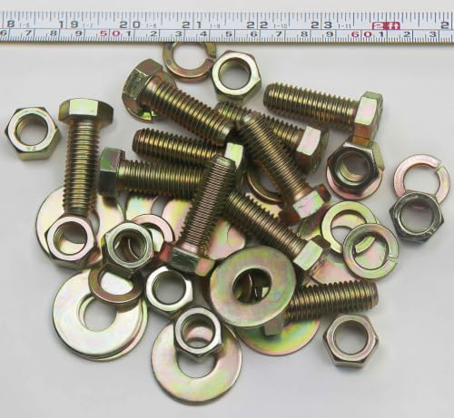 Image of 1 /2 inch x 1-1 /2 inch Grade 8 Hex Head Bolt and nut,Spring Lock Washer and Large Flat Washer Assortment Kit, Color Gavalization,Alloy Steel,Heavy Duty,(10sets Pack),by Metalsuberg.