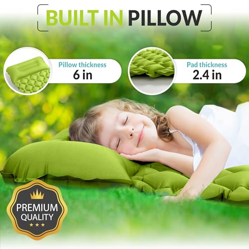 Kids Sleeping Pad for Camping and Sleepovers with Pillow, Inflatable Camping Mattress for Backpacking & Travel, Thick Toddler Cot Mat, Fast Inflating Camping Sleeping Pads for Kids - Image 5