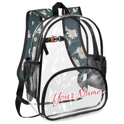 Personalized Small Clear Backpack Stadium Approved Heavy Duty PVC Plastic Custom Daisy Transparent Backpacks See Through Bag with Name, Daisy Flower2