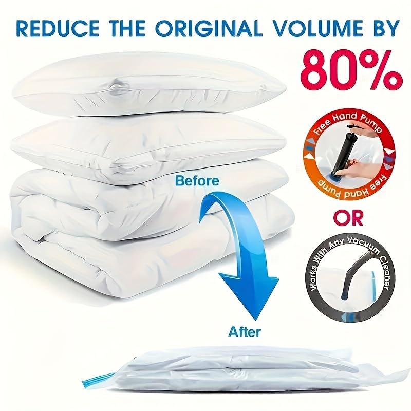 Image of Vacuum Storage Bags for Clothes, Blankets, Comforters, Jackets - 5-Pack Space Saver Compression Bags with Hand Pump - Airtight Resealable Bags for Travel & Home Storage