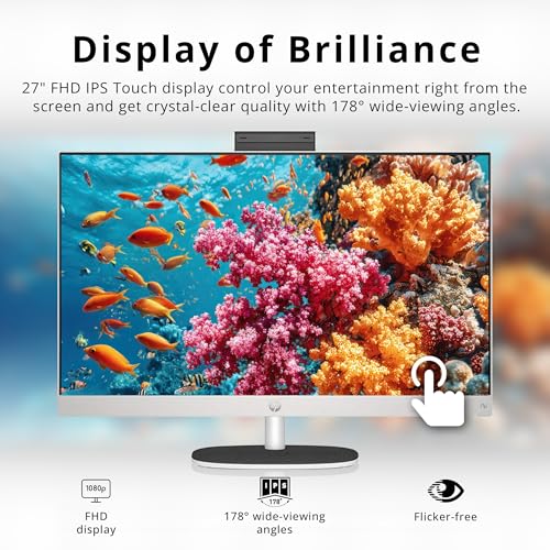 Image of HP 27 inch FHD Touchscreen All-in-One Desktop, Ryzen AI 7 350, 32GB DDR5, 5TB Storage (4TB SSD+1TB Docking Station), AMD Radeon 680M, Wi-Fi 6, Webcam, Wireless Keyboard & Mouse, Win 11 Pro, White