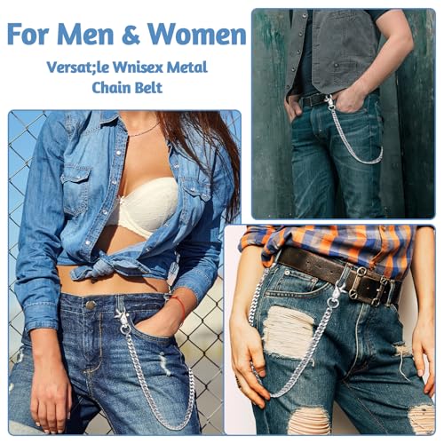 Nogeqi Metal Wallet Chains for Men,Silver Jean Chains with Ring,Chain for Pants,Punk Keychain,Belt Chain Men for Pants Key Hip Hop Keyholder Trucker Biker Motorcycle(Heavy Texture)