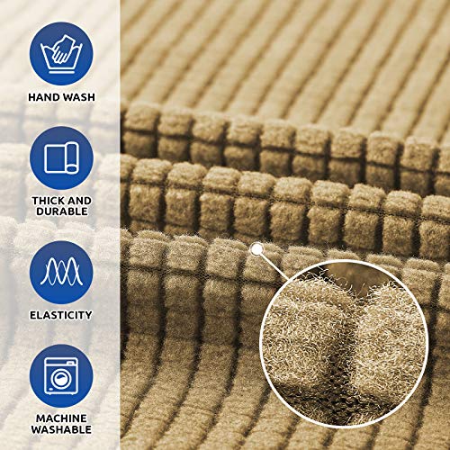 KEKUOU Stretch Single Sofa Slipcover 1 Piece Couch Sofa Cover (31"-55") Furniture Protector 1 Seater Sofa with Elastic Bottom for Kids,Pet.Jacquard Small Checked Pattern Fabric(Small,Tan)