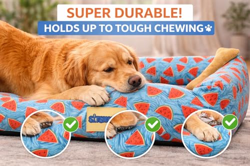 Image of SITSNOOZE Medium Dog Bed (5 to 10kg) for Beagle, Pug, French Bulldog - Extra Soft Washable Lounger Cushion, Orthopedic Mattress, Waterproof Anti-Slip Base Luxury Cotton Pet Bed (Print 20, M)