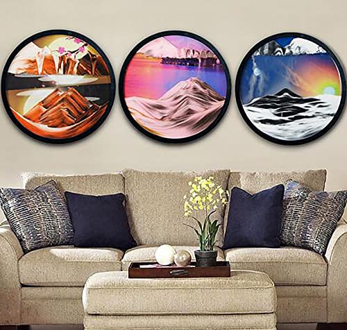 Cefrax Flowing Sand Painting Moving Sand Art Wall Decor 3D Deep Sea Sandscape Round Glass Dynamic Display Frame Wall Art Home Office Decor,D-60Cm/24In #TOP2