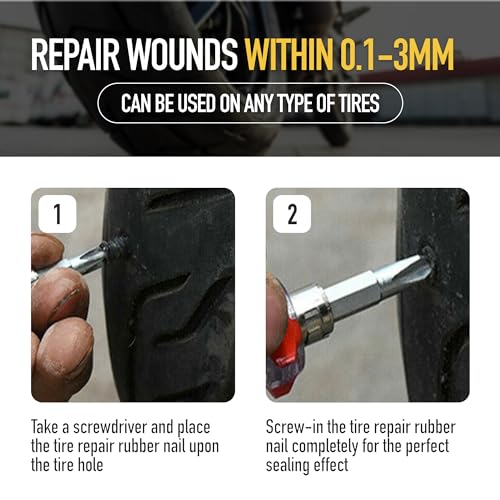 Foto de Airmoto Tornillos de reparación de neumáticos, 10 clavos de reparación de neumáticos sellados de goma, tapones de neumáticos para automóvil, motocicleta, bicicleta y más, kit de reparación de (imagen 10)