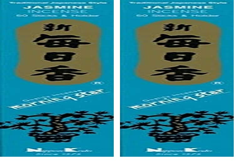 Morning Star Incense Jasmine, 50 Sticks with Ceramic Incense Holder, Key Note: Jasmine, Japanese Style Incense, Nippon Kodo (Pack of 2)