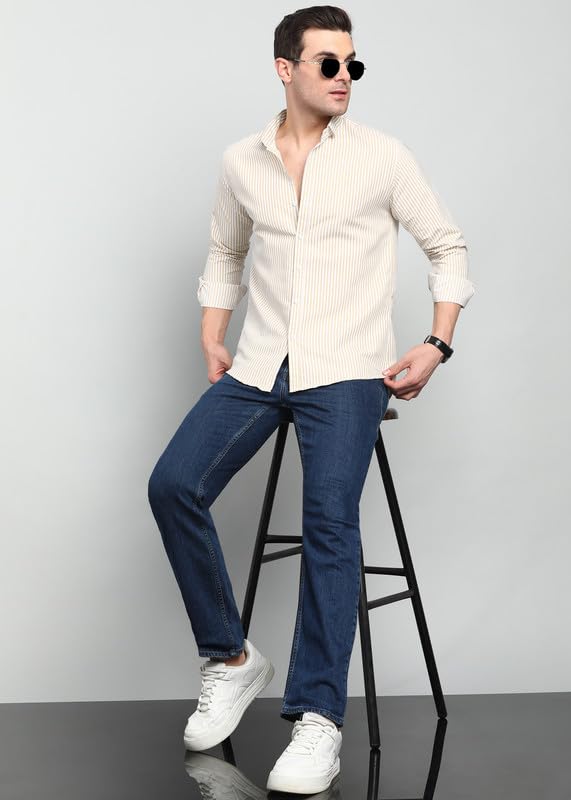 Image of Men's Cotton Casual Striped Classic Collar Slim Fit Shirt