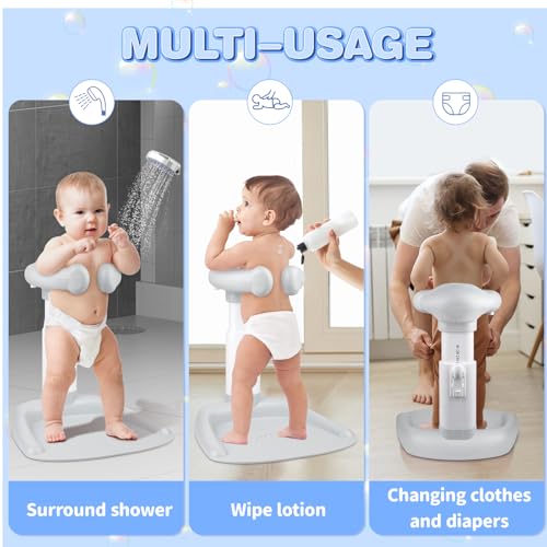 Image of Baby Shower Stand, Adjustable Anti-Slip Baby Shower Standing Support, Soporte para Banera de Bebe, Ideal Gift for Infants 8-36 Months (Grey)