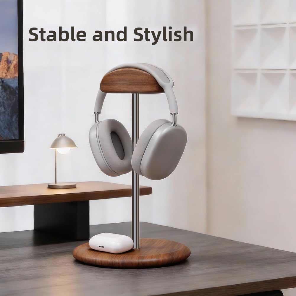 Stand Cuffie in di Noce per americano Massiccio Stand Cuffie
