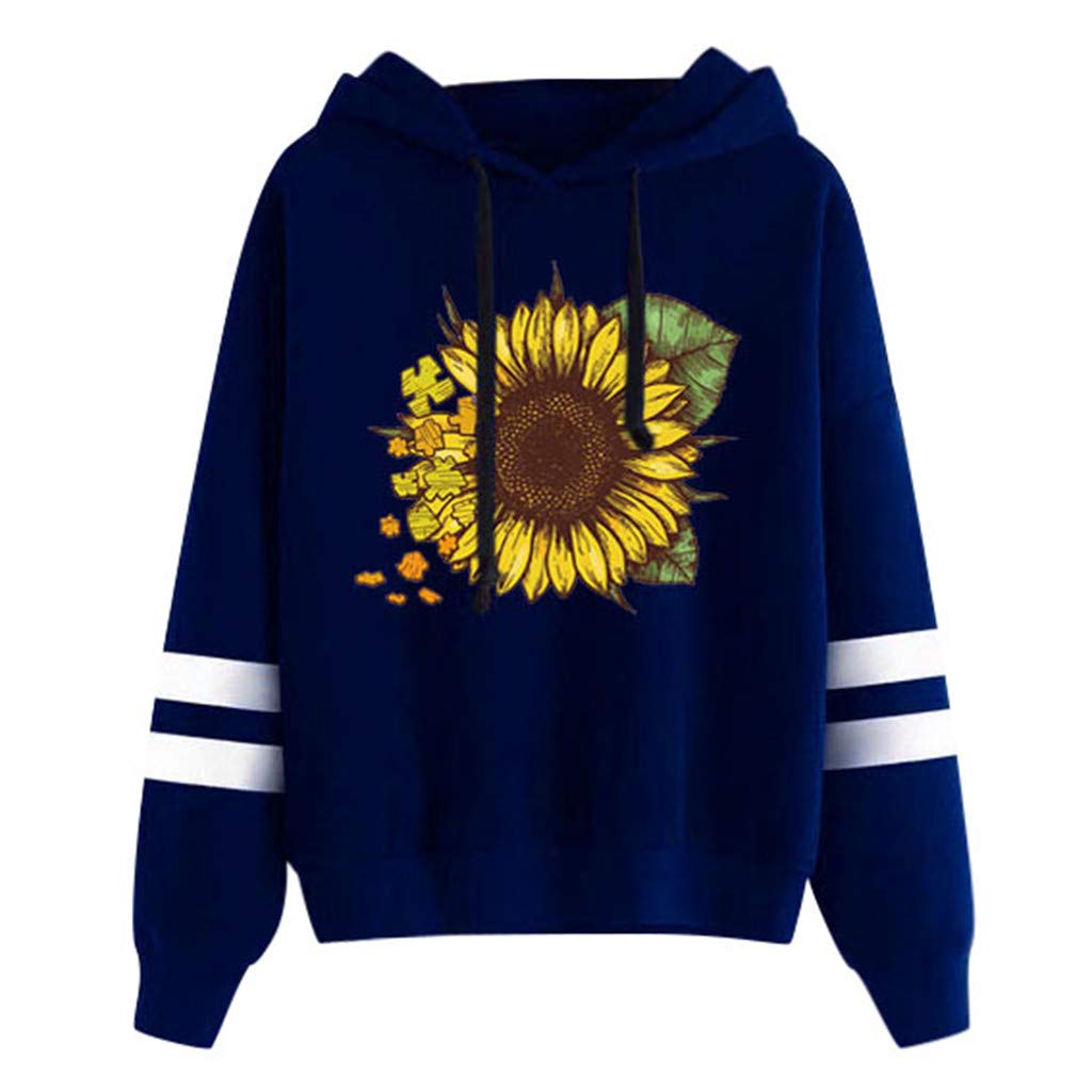 Mingger Womens Sunflower Print Long Sleeve Hoodie Sweatshirt