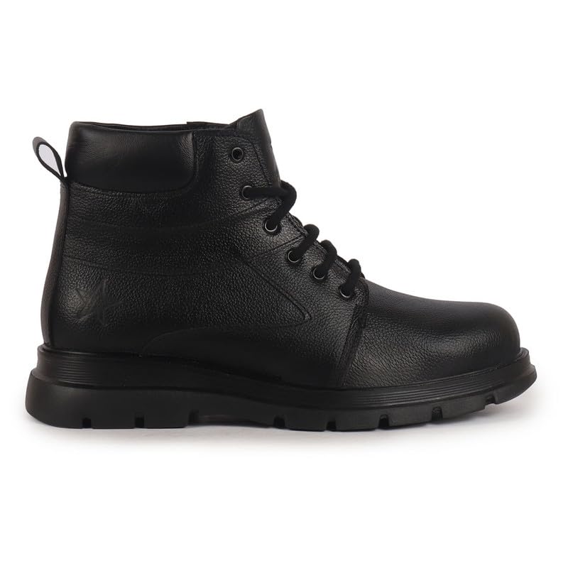 Image of FAUSTO Men Genuine Leather Lace Up Ankle Boots | High Ankle Shoes | Featherlite Memory Cushion Boots | Casual and Work Wear