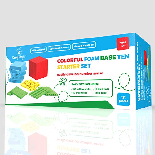 Simply Magic 131 PCS Foam Base Ten Blocks for Math - Place Value Blocks, Base 10 Math Manipulatives K-3, Math Counters, Number Blocks, Math Cubes, Kids Counting Blocks, Kindergarten 1st 2nd 3rd Grade