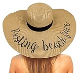 Chalier Foldable Beach Hats for Women, Embroidered Floppy Hats for Women Beach, Vocation, Cruise, Honeymoon, Travel, B Resting Beach Face