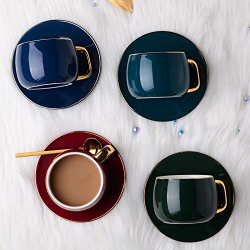 No/Brand Ceramic Coffee/Tea Cups And Mugs Travel Coffee Cup Saucer Set Porcelain Teacup With The Spoon Drinking (Green) #TOP1