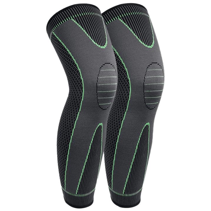 Image of 3D Fitness Compression Long Knee Brace and Nylon Anti Slip Calf Support Sleeve for men and women Knee Support Pain Relief Socks For Full Leg Knee Support (Pack of 2, Green, M)
