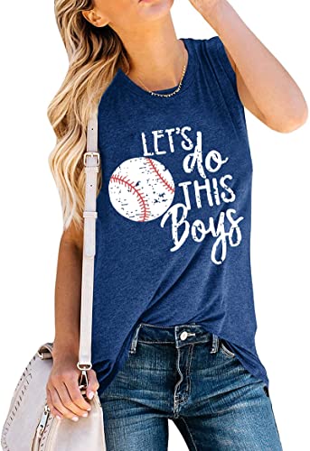 Baseball Mom Shirt Tank Tops Baseball Love Graphic Tee Shirts Women Summer Casual Loose Sleeveless Shirt(03-Blue, X-Large) #TOP5