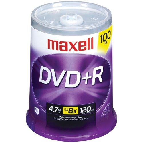 Maxell Logo on top 16X DVD+R Media 100 Pack in Cake Box (639016)