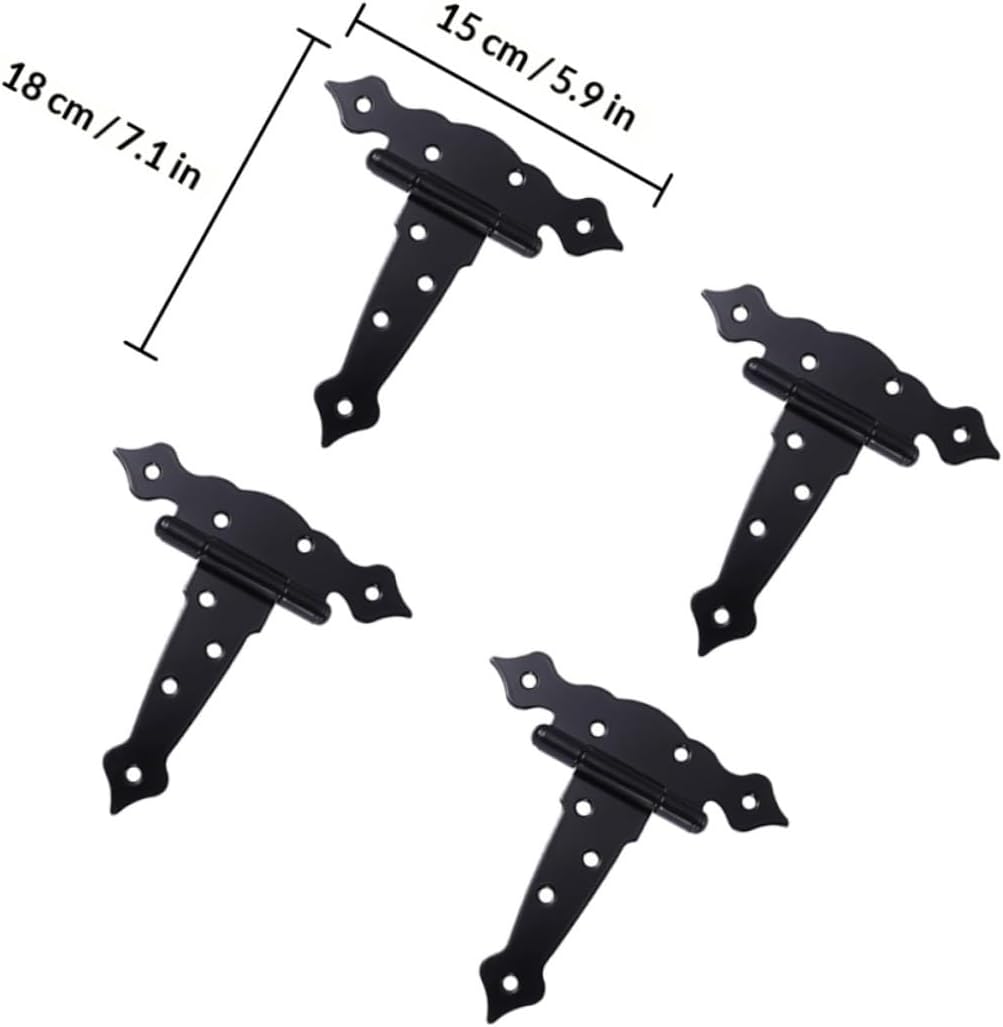 4pcs Black T-Shaped Gate Hinges with Bearing Groove, Heavy Duty Tee Strap Hinges for Barn Doors, Sheds, and Fence Gates