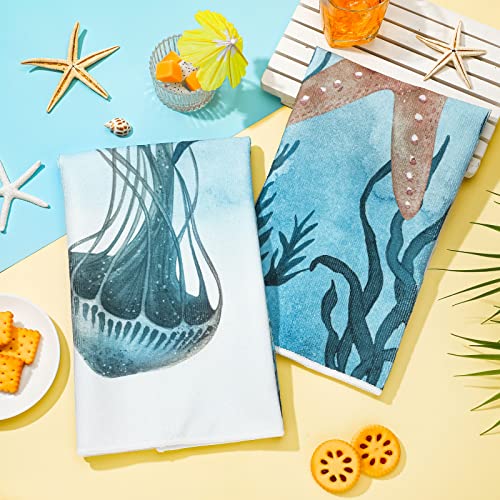 Set Of 6 Beach Kitchen Towels Sea Ocean Animal Themed Dish Towels Nautical Tea Towels 24 X 16 Inches Kitchen Gifts Turtle Jellyfish Seahorse Hand Towels For Farmhouse Kitchen Bathroom Decorations #TOP6